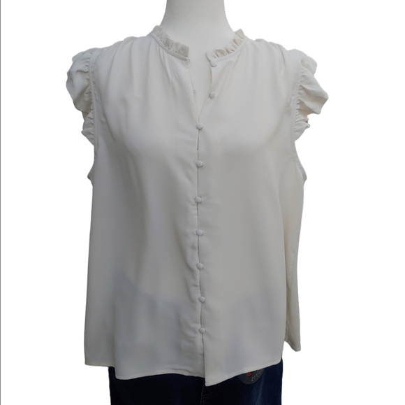 Ann Taylor Mixed Media Cream Ruffle Shell Top in Women's XL - Picture 14 of 17